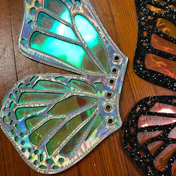 Current mood butterfly boots rave festival fairy wing holographic holiday silver - Picture 7 of 11
